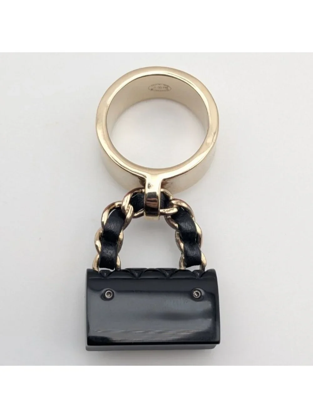 Chanel Ring CC Logo Turnlock Quilted Leather Bag Motif Black Gold